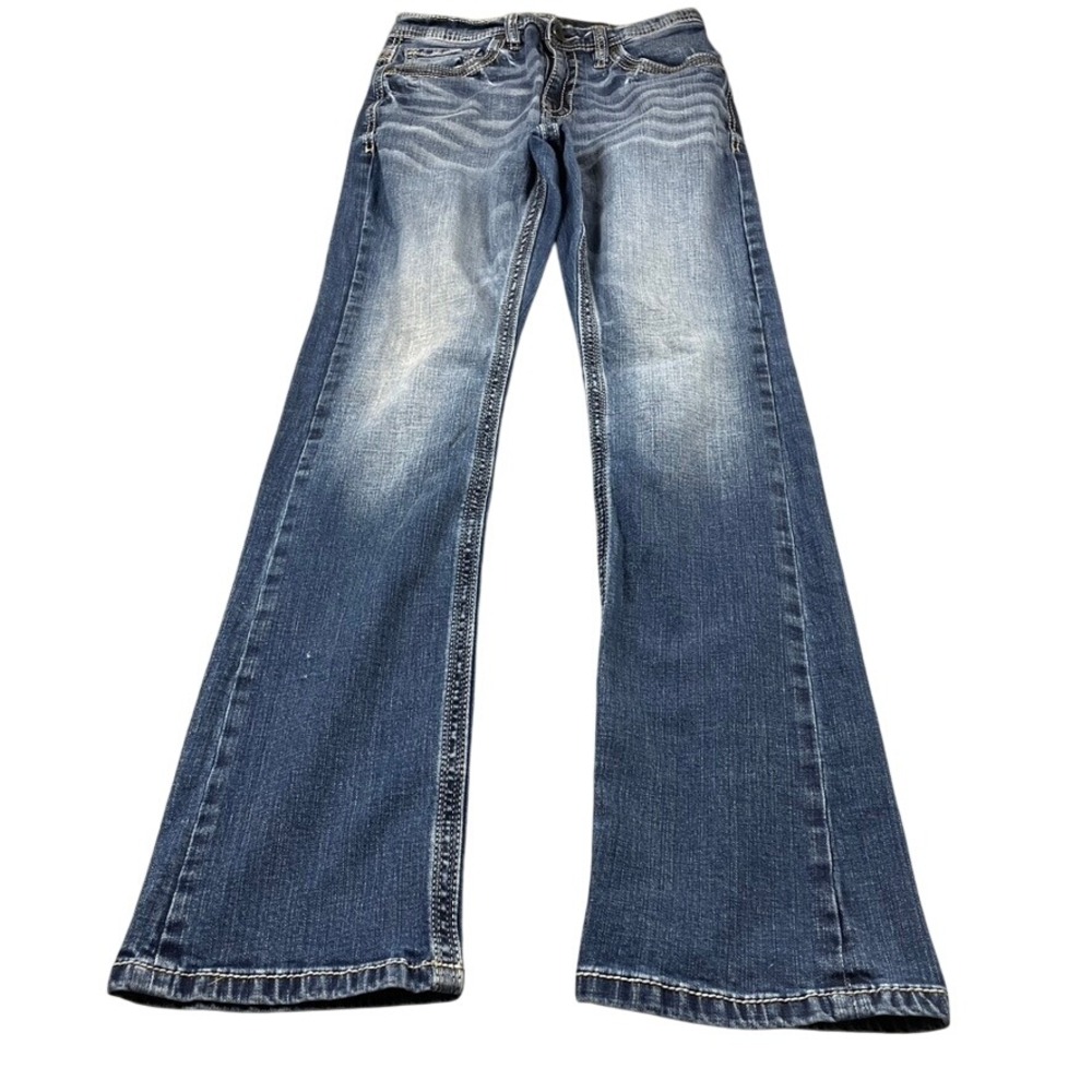 BKE Carter Men's Blue Bootcut Jeans Medium Wash Whiskered 29x34 Western Denim